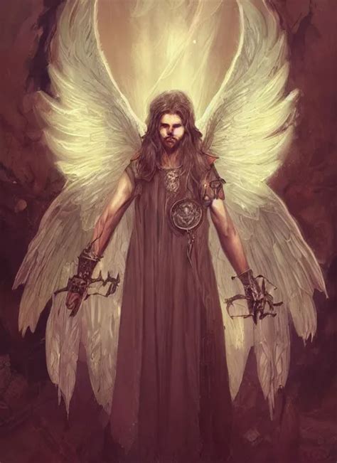 Aasimar Paladin with shaggy silver hair, brown scruffy | Stable Diffusion