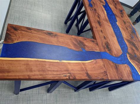 L shape desk cedar resin river desktop live edge epoxy | Etsy