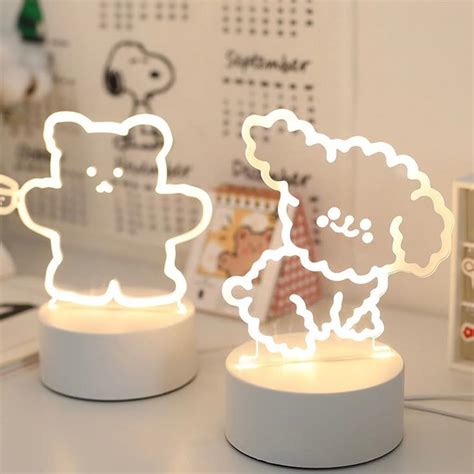 cute kawaii teddy bear transparent led bedside night light dancing