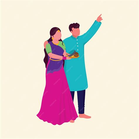 Premium Vector | Faceless Indian Man Showing Something Moon To His Wife