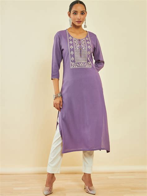 Buy Soch Ethnic Motifs Embroidered Thread Work Kurta - Kurtas for Women ...