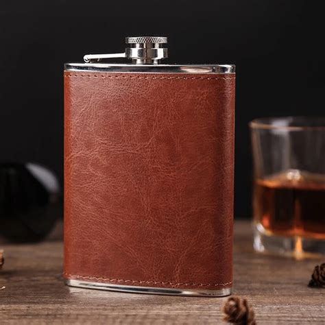brown leather oz hip flask portable pocket flask vicedeal