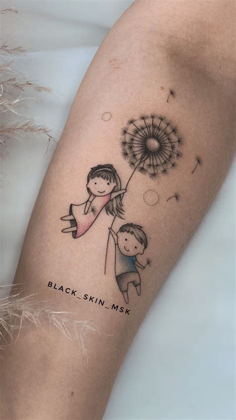 Тату дети с одуванчиком. Тату студия black_skin_msk в Москве. Больше ...