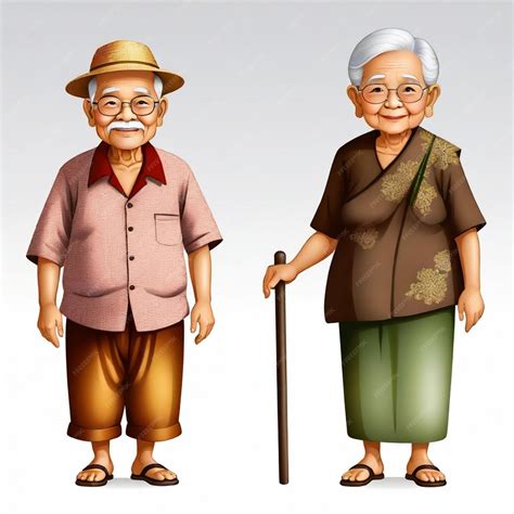 Premium Vector | Thai Grandpa and Grandma vector set white background