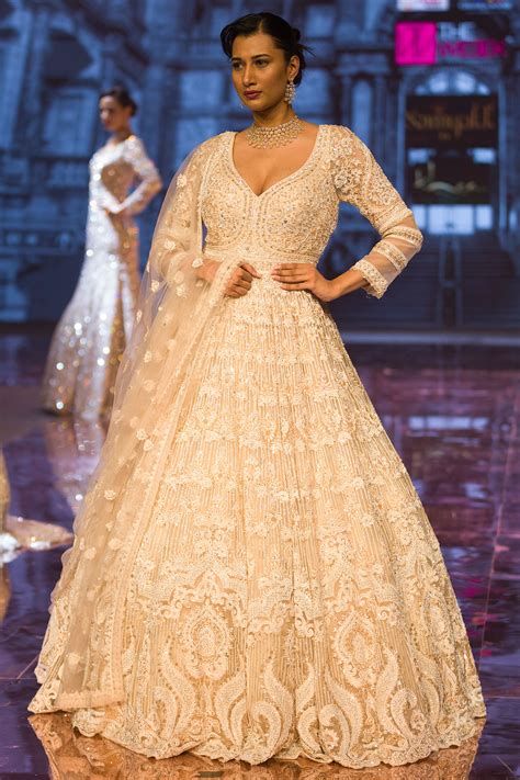 Buy Autumn Blonde Cream Sequins Embroidered Net Bridal Gown Online
