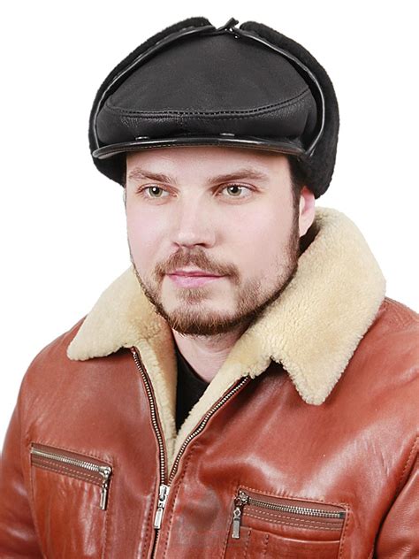 Кожаная фуражка с мехом овчины Владимир - Кепка Для мужчин Зима купить ...