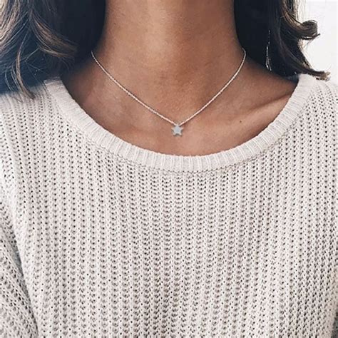 brite minimal single star choker necklace silver necklace gold