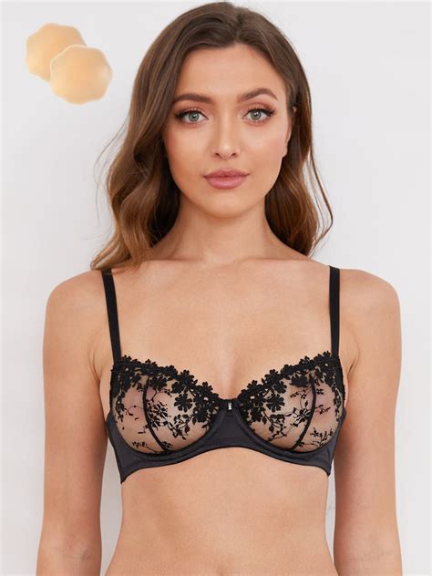Wingslove See Through Bra Embroidered Unlined Sexy Lace Underwire Bra