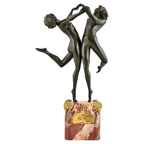 Au But Antique Bronze Sculpture 3 Nude Runners by Alfred Boucher France