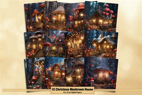 Christmas Mushroom House Digital Papers Graphic by artisticwayco
