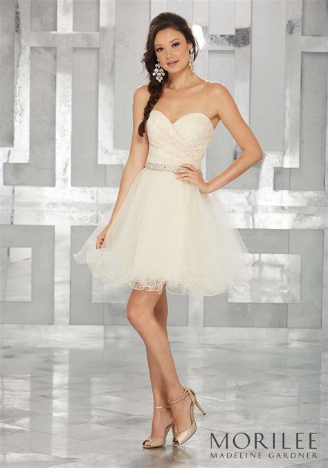 Lace and Tulle Party Dress with Beaded Waistline Trim | Morilee