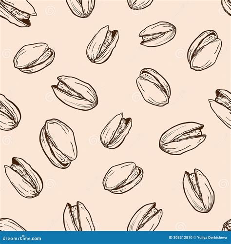 Pistachio Hand Draw Seamless Background. Pistachio Nuts Pattern On