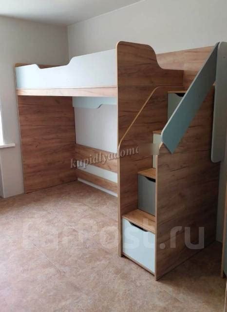 Кровать-чердак Rich КР-001 (Дуб Крафт золотой/Мята/Сумеречно голубой ...