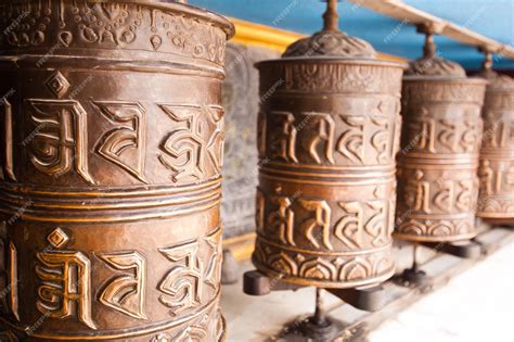 Premium Photo | Bhuddist prayer drums with tibetan mantras