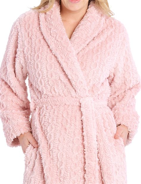 Dusty Pink Womens Long Lux Sherpa Fleece Dressing Gown | Winter