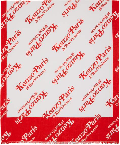 Red & White Kenzo Paris Kenzogram Scarf by Kenzo on Sale
