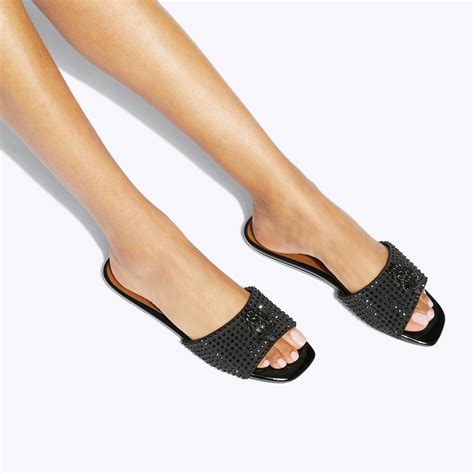 KENSINGTON FLAT DRCH CRYS Black Satin Flats by KURT GEIGER LONDON