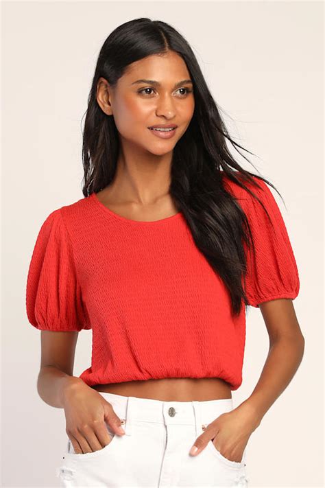 puff sleeve top tie  top red short sleeve crop top lulus