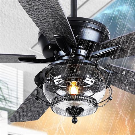 Asyko Outdoor Ceiling Fans with Light and Remote - 52 Inch Waterproof