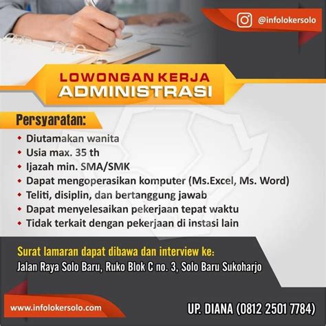 lowongan kerja administrasi kantor solo  info loker solo
