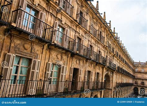 Facade of the Historic Building of Plaza Mayor of Salamanca. Stock ...