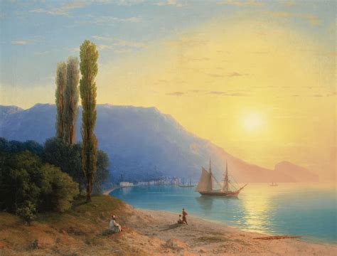 Aivazovsky_Sunset_over_Yalta.1861 | Landscape paintings, Ship paintings ...