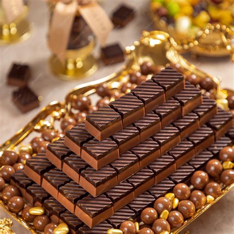 premium photo rectangle chocolate  golden tray
