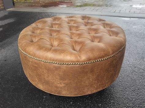 30 Inch Distressed Vegan Leather Tufted Coffee Table Ottoman