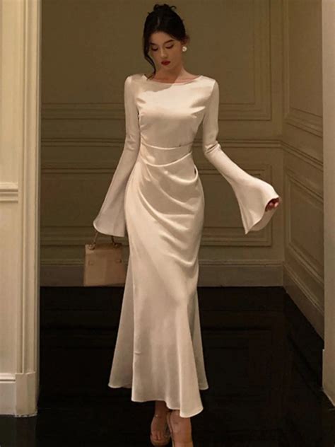 Elegant Flare Sleeve Wedding Mermaid Long Dress Women Spring Autumn