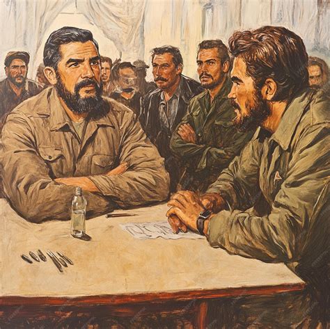 A historical illustration of the meeting between Fidel Castro and Che