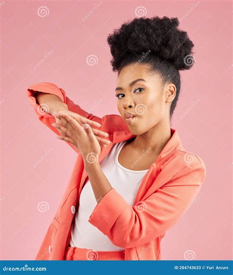 Portrait of Black Woman, Hands and Money Gesture in Studio for Wealth