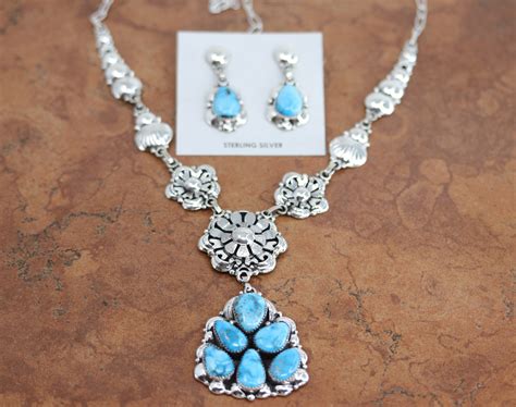 Navajo Silver Turquoise Necklace Set by Clem Nalwood – Jewelry Native