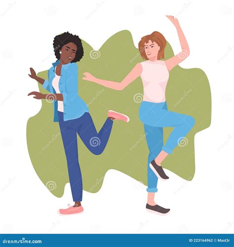 Mix Race Girls Dancing Female Dancers Having Fun Couple Enjoying Dance