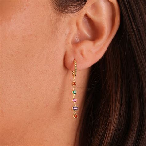עגיל שרשרת צבעוני French - Yasmina Jewelry - יסמינה תכשיטים