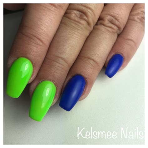 Blue And Neon Green Nails - Design Talk