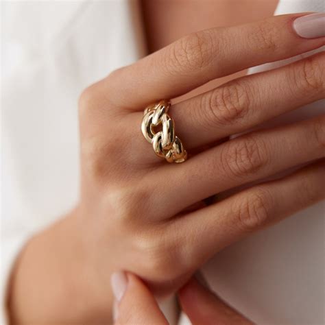 real solid gold chain ring big chain ring big cuban link chain