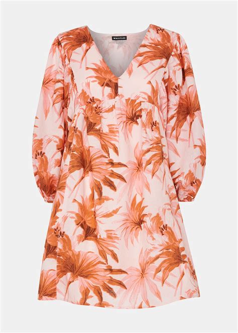 Pink/Multi Honolulu Linen Blend Dress | WHISTLES | Whistles US