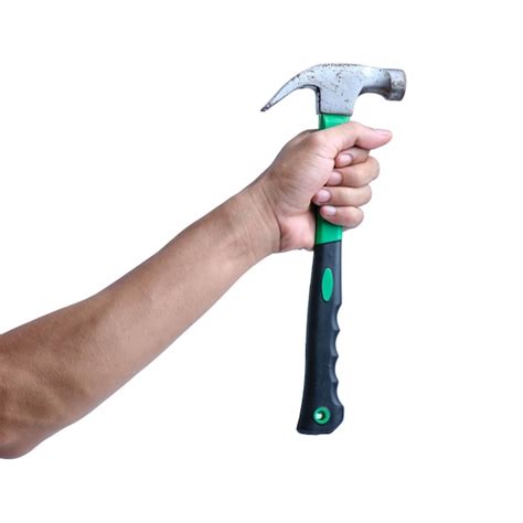 premium photo isolated hand holding hammer  white background