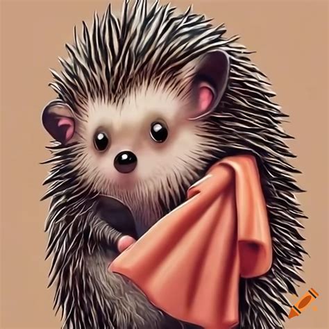 Cartoon hedgehog holding out a towel