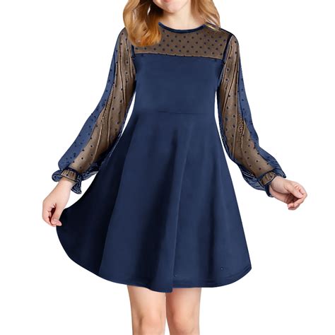 bbymog Girls Black Dress Long Sleeve A-Line Mesh Dresses Party Dance