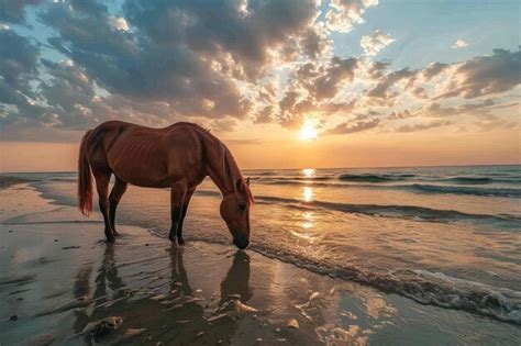 Premium Photo | Horses and beautiful beach at sunset