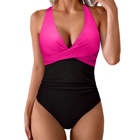 One-Piece Swimsuit Crossover Backless Lace-Up Swimsuit Hot Pink Womens