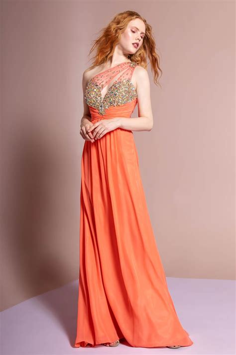 Ivory Long Formal One Shoulder Chiffon Prom Dress | DressOutlet for