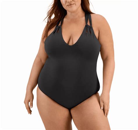 Becca Etc Plus Size Color Code Double-Strap One-Piece Swimsuit, Black