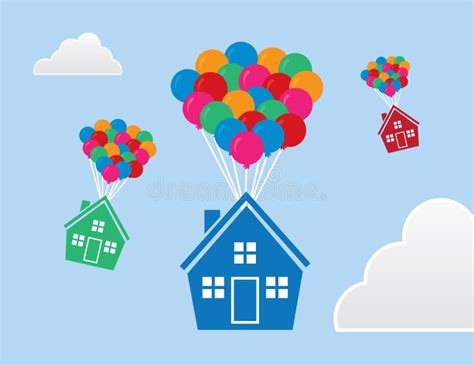 House Floating With Balloons Stock Illustration - Illustration of ...