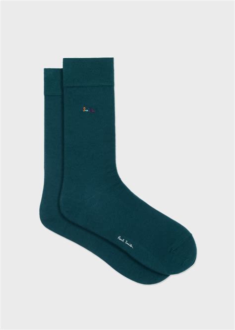 "Paul Smith" カラフル ロゴ エンブロイダリー ソックス（ブルーグリーン） ｜ポール・スミス