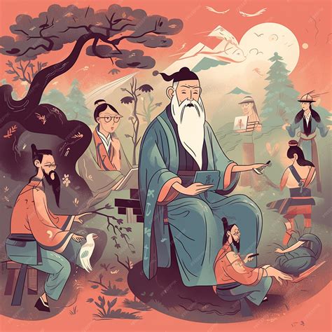 Premium Vector | Confucius teaching curious students