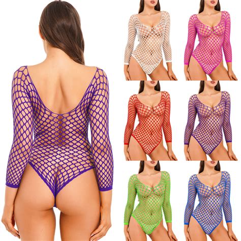 Women Hollow Out Fishnet Mesh Bodystocking Sleepwear Lingerie One-Piece