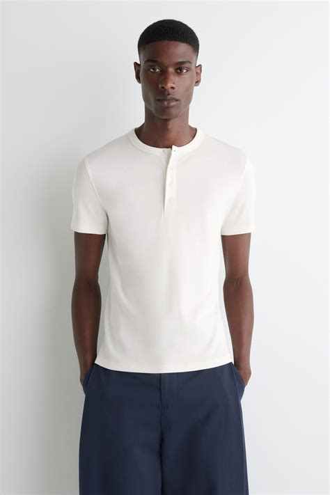 slim fit ribbed henley  shirt white