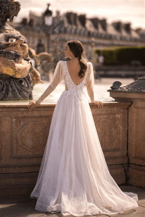 Ivory Romantic Lace Low Back Wedding Dress - Long Sleeve Wedding Dress